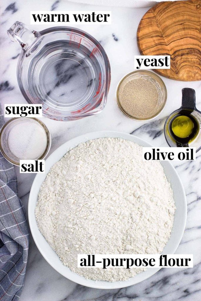 easy homemade pizza dough recipe ingredients labeled
