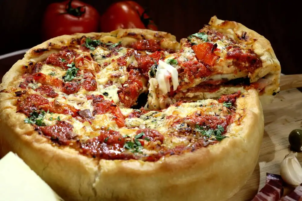 Heating deep dish pizza pie