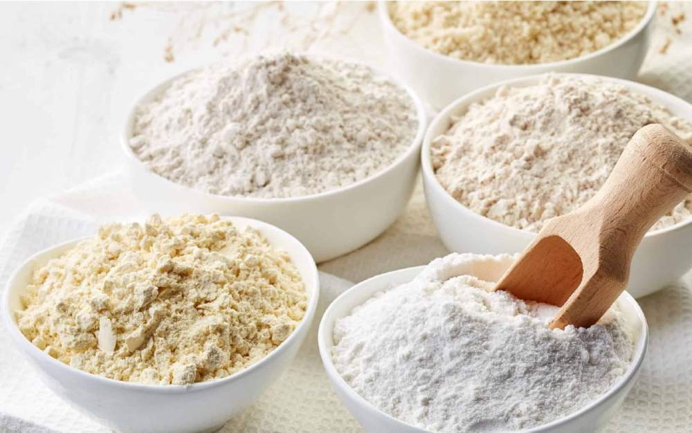Different types of flour from various grains