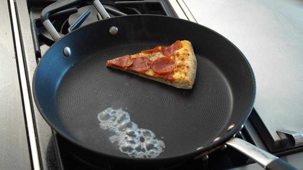 Pepperoni pizza on a skillet